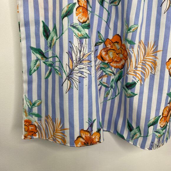 Everly Blue White Striped Floral Print Short Sleeve Blouse Women's Size Large L - Picture 3 of 6